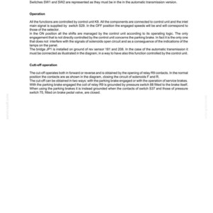 May include: A page from a manual with the title "LW170-LW190" and the number "7-36" in the top right corner. The text describes the operation of a vehicle's automatic transmission, including switches, control units, and cut-off operation.