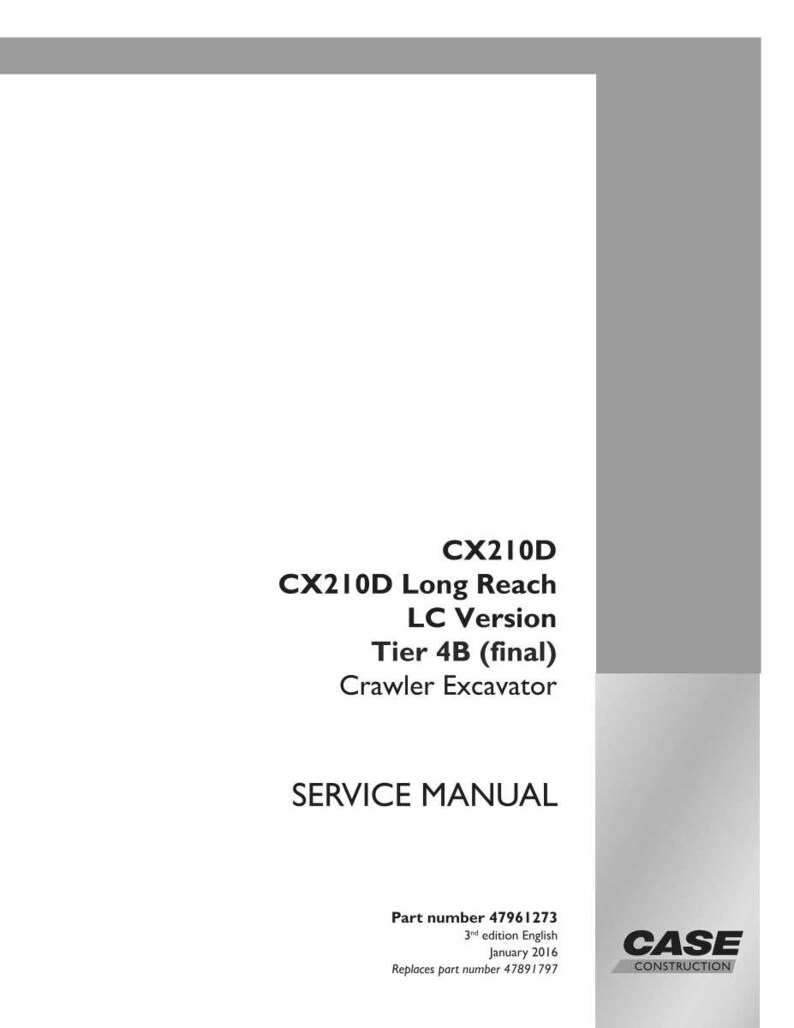 May include: A white service manual for a CX210D Long Reach LC Version Tier 4B (final) Crawler Excavator. The cover includes the text "SERVICE MANUAL" and the Case Construction logo. Part number 47961273 is visible.