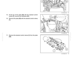 May include: Diagram of hydraulic systems main control valve components. The image shows detailed illustrations of the plate (32) with stacked control valves (1), and hardware (30, 31). The diagrams are labeled with numbers for reference.
