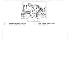 May include: Diagram of a trailer brake valve installation, with labels for components like the low-pressure switch and pressure lines. The image includes text describing the valve's function and installation process.