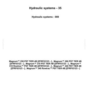 May include: White document with the Case IH Agriculture logo and text detailing hydraulic systems. Lists Magnum PST TIER 4B models and their specifications. Includes model numbers and other technical details.