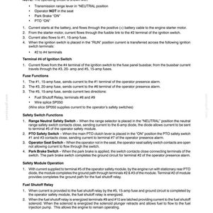 May include: A technical document page titled SECTION 55 - ELECTRICAL SYSTEM - CHAPTER 2, detailing safe operation procedures, fuse functions, safety switch operations, and fuel shutoff relay mechanics for an electrical system with numbered steps.