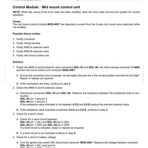 May include: A technical document with the title "4776-Proportional valve X-axis: Current feedback too high." It includes troubleshooting steps for electrical systems, such as checking connectors and solenoid valves. The document is dated 08/07/2016.