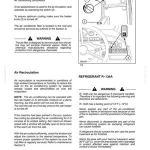 May include: A technical manual page titled SECTION 2 - CONTROLS AND INSTRUMENTS featuring a black and white line drawing of a vehicle dashboard. The diagram labels a depress button, a two-speed blower switch, and a heater knob with numbers 1, 2, and 3.