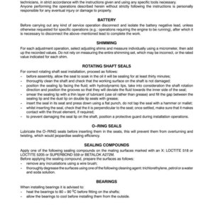 May include: A page from a manual with the title "GENERAL INSTRUCTIONS". The text provides instructions for maintenance, battery procedures, shimming, rotating shaft seals, O-ring seals, sealing compounds, and bearings. The document includes technical details.