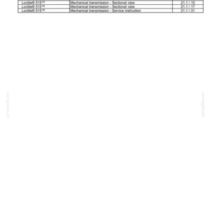May include: A white document titled "CONSUMABLES INDEX" with a table listing "Loctite 515" products and their references to mechanical transmission views and service instructions. Page numbers are listed on the right.