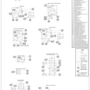 Op de afbeelding: Gedetailleerd hydraulisch schema voor een CX250D graafmachine, met verschillende circuitdiagrammen, componentsymbolen en een legenda. De schema's bevatten opties voor enkele en dubbelwerkende circuits, met metingen in PSI en andere eenheden.