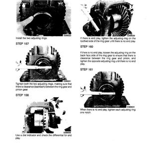 May include: A technical diagram with multiple illustrations detailing the steps for adjusting a ring gear. The images show mechanical components with text instructions, including "Install the two adjusting rings" and "Tighten both adjusting rings."