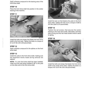 May include: A grayscale image of an installation guide for a mechanical component. The guide includes numbered steps with accompanying images and instructions for assembling parts, including applying antiseize compound and tightening bolts to specific torque values.