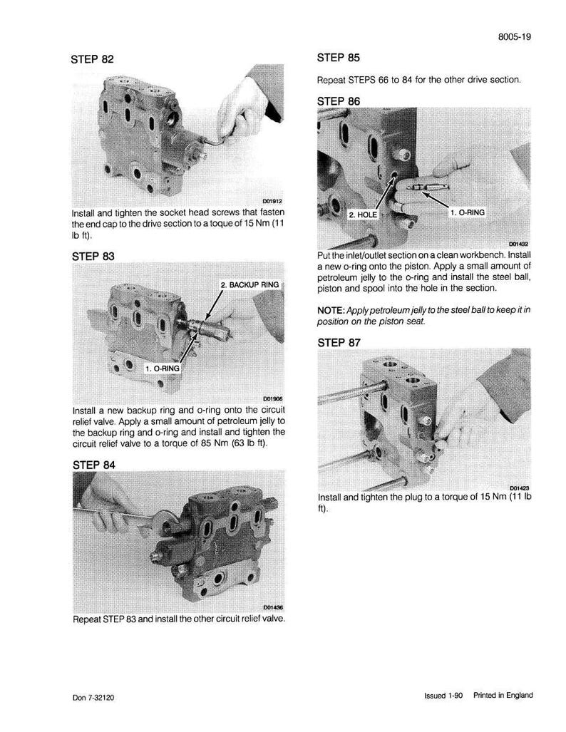 May include: A technical diagram with step-by-step instructions for assembling a mechanical component. The image shows close-up views of the component with labels and text. The text includes torque specifications in foot-pounds.