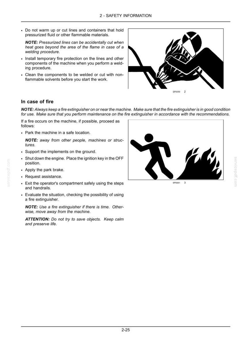 May include: Safety information page with instructions for welding procedures and fire safety. Includes illustrations of a welding process and a person running from flames. Text includes safety precautions and emergency procedures.
