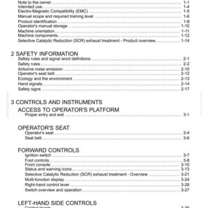 May include: A page from a manual titled "Contents" with a list of topics including "General Information", "Safety Information", and "Controls and Instruments". The text is black on a white background.