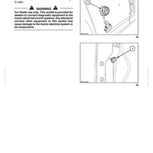 May include: A technical manual page titled SECTION 2 - CONTROLS, INSTRUMENTS AND OPERATION, featuring text about Multi-Pin Diagnostic Sockets and a warning for dealer use only. Two line drawings show the socket location and a numbered component.