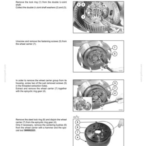 K&ouml;nnte beinhalten: Seite aus einem technischen Handbuch mit Diagrammen und Anweisungen zur Wartung der Vorderachse. Enth&auml;lt Nahaufnahmen von mechanischen Komponenten mit Beschriftungen und nummerierten Teilen. Der Text enth&auml;lt "SECTION 25 - FRONT AXLES".