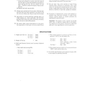 May include: A page from a manual with safety instructions and specifications. The text includes warnings about refueling, tire inflation, and the use of tools. Measurements are in millimeters and kilograms.