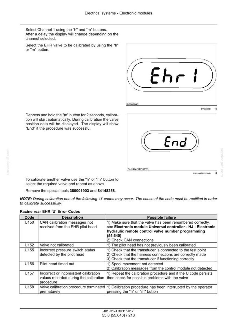 May include: A technical document with instructions for calibrating an EHR valve in an electrical system. Includes diagrams with the text "Ehr 1" and "End", along with error codes and troubleshooting steps.