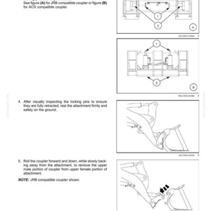 May include: Diagrams illustrating working operations for a coupler, including the retraction of locking pins and visual indicators. The images show different views of the coupler and its components, with labels and arrows indicating specific actions.