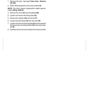 May include: A white page with the title "Front suspension - Remove" and numbered instructions for removing the front suspension of a vehicle. The text includes measurements in pounds and inches.