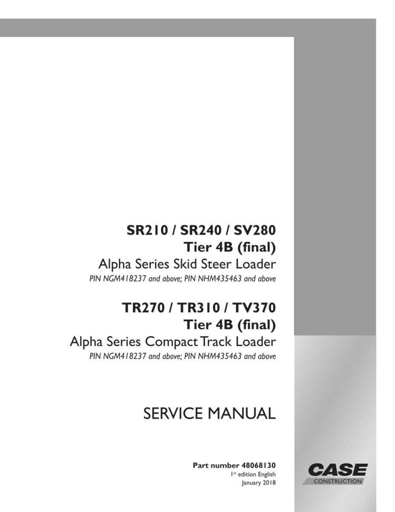 K&ouml;nnte beinhalten: Ein wei&szlig;es Servicehandbuch mit schwarzem Text. Das Handbuch enth&auml;lt Informationen zu Alpha Series Skid Steer Loadern und Compact Track Loadern. Das Case Construction-Logo befindet sich unten rechts. Die Teilenummer 48068130 ist sichtbar.