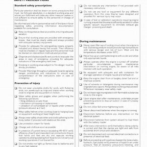 May include: A page from a manual titled "SAFETY PRESCRIPTIONS" with safety guidelines for engine maintenance. The text includes warnings about fire, injury prevention, and proper procedures. The document is dated February 2003.