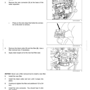 Puede incluir: Una p&aacute;gina de un manual de mantenimiento para m&aacute;quinas 580SN y 590SN. La p&aacute;gina incluye instrucciones numeradas con diagramas que detallan procedimientos como la extracci&oacute;n de un conector de cable, un filtro y un collar negro. El texto incluye el t&iacute;tulo "7 - MANTENIMIENTO".