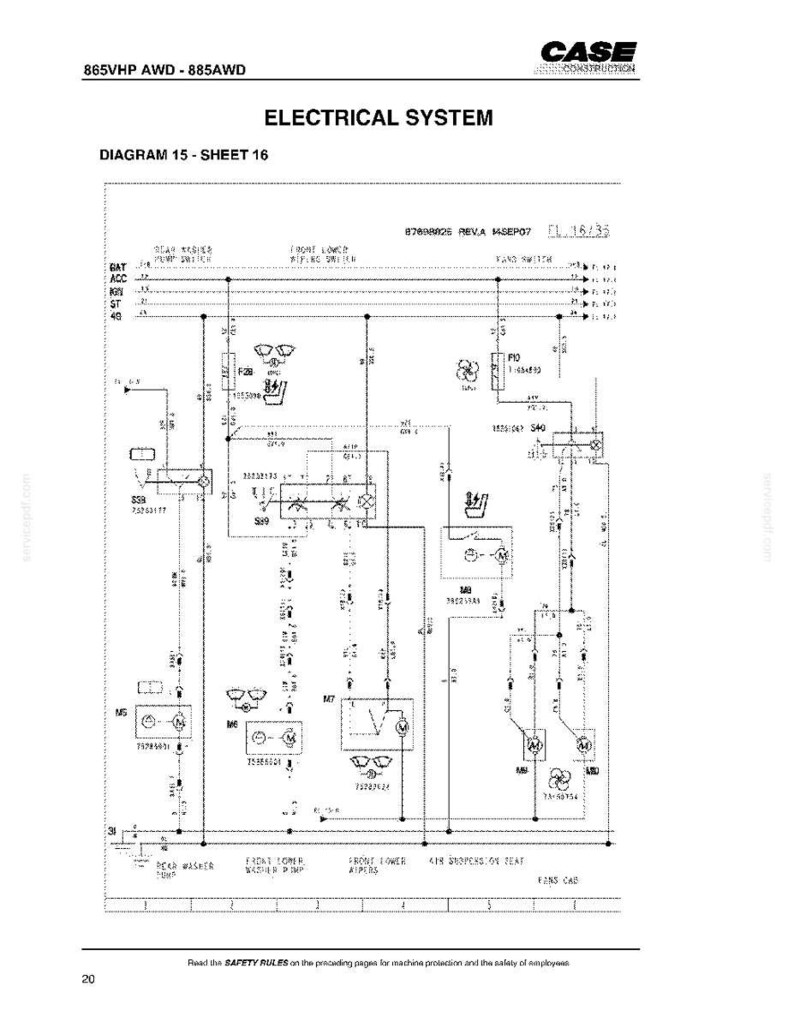 May include: Diagram of an electrical system for a Case construction vehicle, model 865VHP AWD - 885AWD. The diagram includes labels for various components, wiring, and electrical connections. The text "ELECTRICAL SYSTEM" is at the top.