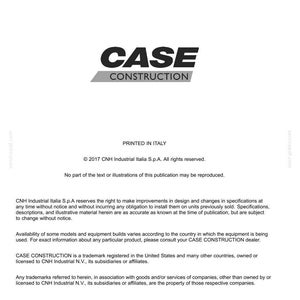May include: A white document with the words "CASE CONSTRUCTION" in bold black letters. The document also includes the text "SERVICE - Technical Publications & Tools" and copyright information.