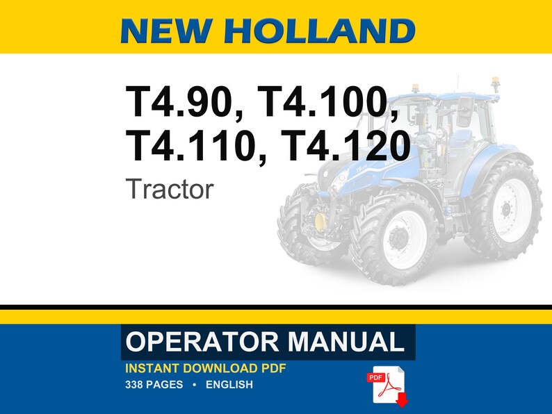 New Holland T4.90, T4.100, T4.110, T4.120 Tractor Operator Owners Operation Manual | Instant Pdf Download image 1