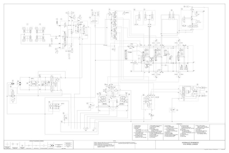 May include: A detailed engineering schematic of a hydraulic system for a 12-wheel loader. The diagram is in black and white, featuring numerous interconnected lines, symbols, and components, with text labels and a legend.