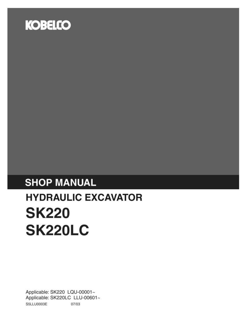 Kobelco SK220, SK220LC Hydraulische graafmachine Service Reparatie Werkplaatshandboek | Directe pdf-download afbeelding 3