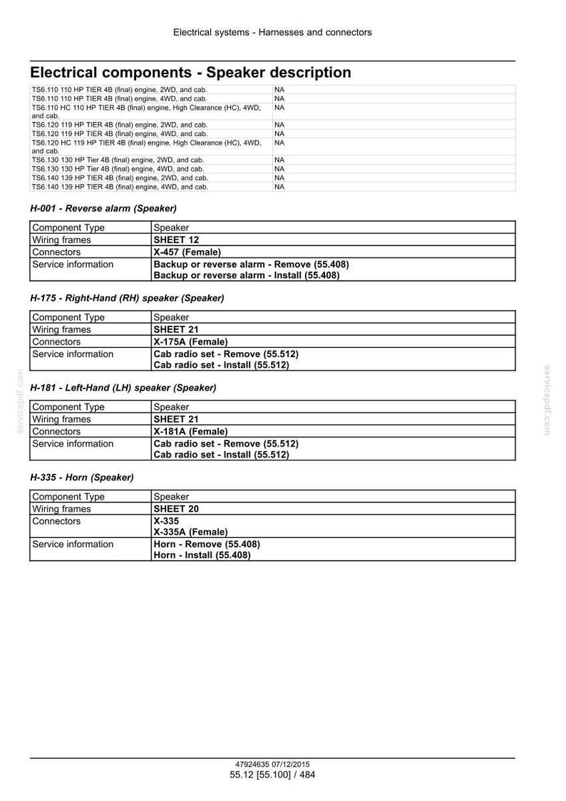 May include: A detailed technical diagram of electrical components, specifically speaker descriptions and wiring details. Includes component types, wiring frames, connectors, and service information for various speaker models.