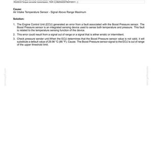 May include: A white document with the title "3010 - Air Intake Temperature Sensor - Signal Above Range Maximum". The document explains the cause and solution for the error. The bottom of the page has a date and code.