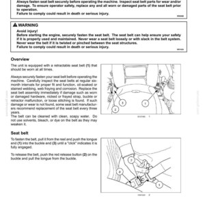 May include: A technical manual page titled 3 - CONTROLS AND INSTRUMENTS featuring seat belt operation instructions. It includes two black and white line drawings showing a seat belt assembly and the process of fastening the belt buckle.