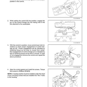 Puede incluir: Diagramas e instrucciones para el montaje de la bomba y el control de desplazamiento manual (MDC). Incluye ilustraciones de piezas, pasos de montaje y especificaciones de par de 16 N&middot;m. Texto con notas sobre la instalaci&oacute;n de juntas.