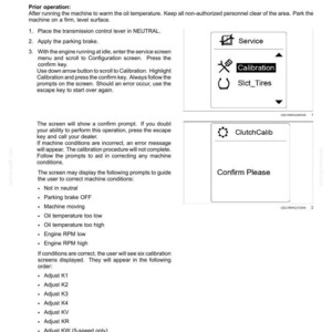 May include: A technical manual page titled 7-MAINTENANCE Gear-box - Calibration. It includes instructions for calibrating a gearbox, listing steps for neutral gear, parking brake, and screen prompts like Service, Calibration, and ClutchCalib.