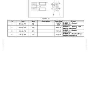 Puede incluir: Diagrama de un conector el&eacute;ctrico etiquetado como "CONNECTOR CS-2: START SWITCH (Female)". Incluye un esquema y una tabla que detalla las conexiones de los pines, los n&uacute;meros de cable, las descripciones, el color-tama&ntilde;o y las referencias del marco.