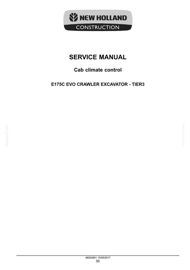 May include: A white document with the "NEW HOLLAND CONSTRUCTION" logo at the top. The text reads "SERVICE MANUAL" and "Cab climate control". Below is "E175C EVO CRAWLER EXCAVATOR - TIER3". The date 15/05/2017 and the number 50 are at the bottom.