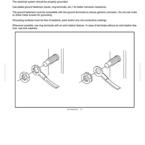 May include: Diagram of electrical grounding components, including ring terminals, nuts, and studs. The image is a technical illustration with text describing grounding guidelines for electrical systems and corrosion resistance.
