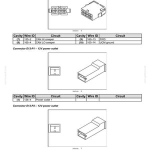May include: Diagram of electrical connectors and wiring schematics. Includes detailed views of connector CM6-9, E12-P1, and E12-P2, with labels for cavity wire ID and circuit functions. Text includes "Electrical systems - Harnesses and connectors."