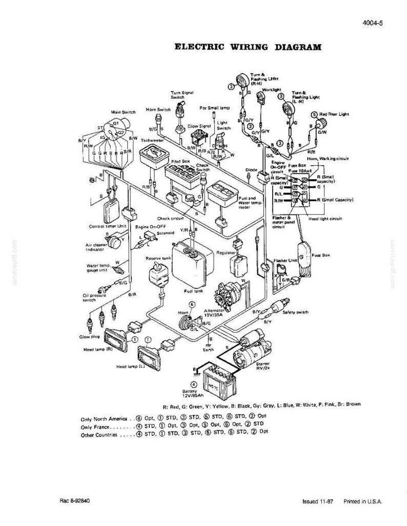 May include: A black and white electric wiring diagram with text including "ELECTRIC WIRING DIAGRAM". The diagram shows various electrical components, including switches, lights, and a battery, with connecting lines. The diagram also includes a color code key.