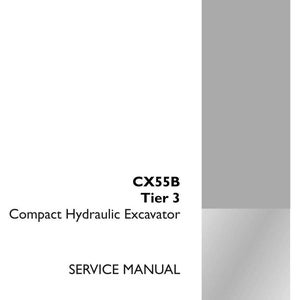 May include: A white service manual for a CX55B Tier 3 Compact Hydraulic Excavator. The cover includes the text "SERVICE MANUAL" and the Case Construction logo. The part number is S5PS0014E01, and the manual is dated April 2014.