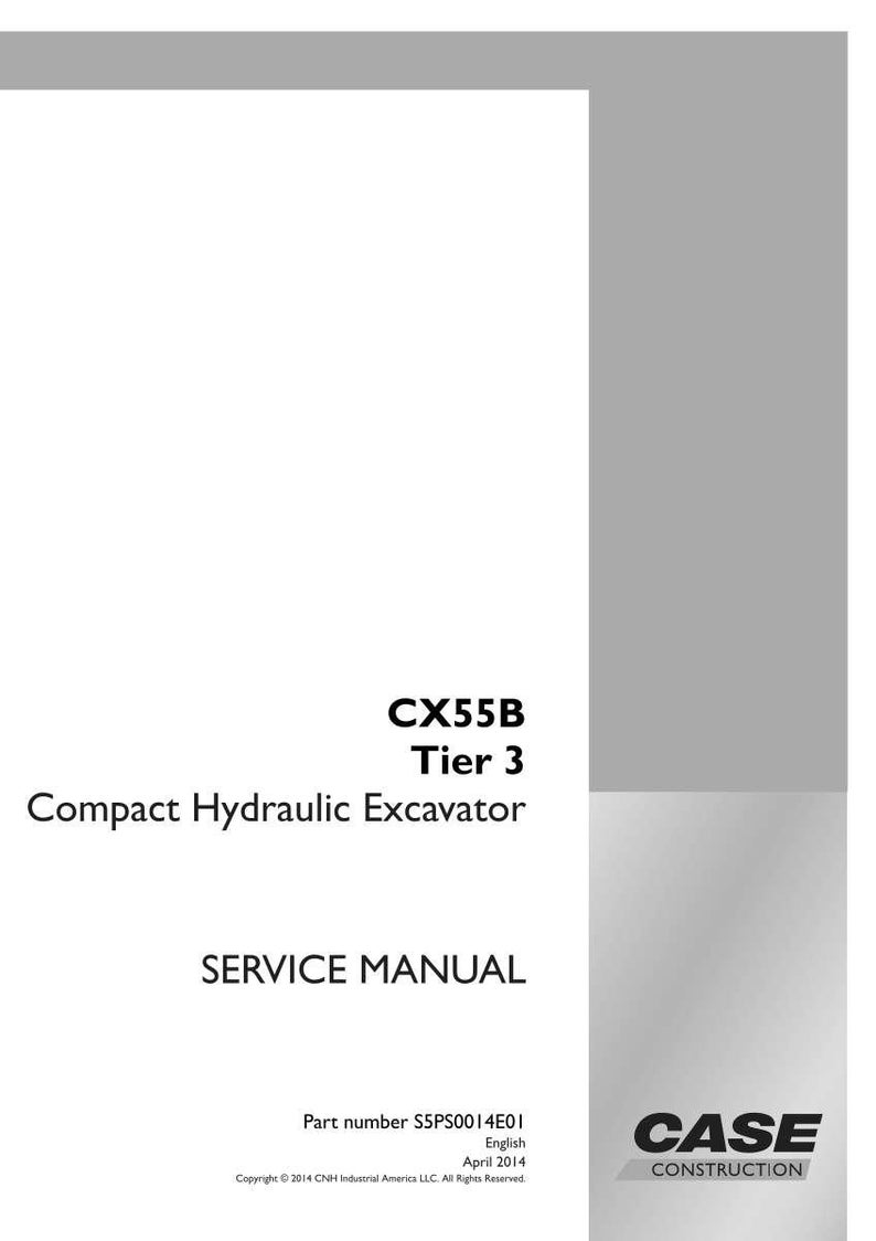 May include: A white service manual for a CX55B Tier 3 Compact Hydraulic Excavator. The cover includes the text "SERVICE MANUAL" and the Case Construction logo. The part number is S5PS0014E01, and the manual is dated April 2014.
