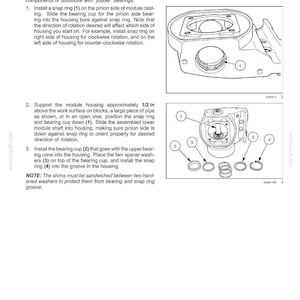May include: Diagram of an attachment/header cutting mechanism with numbered components. Includes instructions for assembly, with notes on snap rings, bearing cups, and washers. Text includes measurements in inches.
