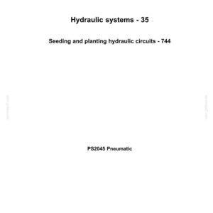 May include: A white page with the New Holland Agriculture logo at the top. Text includes "Hydraulic systems - 35", "Seeding and planting hydraulic circuits - 744", and "PS2045 Pneumatic".