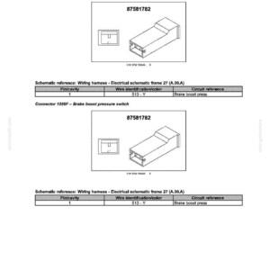 May include: Diagram of electrical components, including a connector labeled 1285F and 1286F, with the text "Brake boost pressure switch." The diagram includes schematic references and wire identification details. The number 87581782 is visible.
