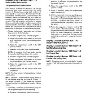 May include: A printed page with instructions for a machine's display functions. The text includes details on fault codes, display locations, and reset procedures. The document is titled "4005-30" and includes diagrams and notes.
