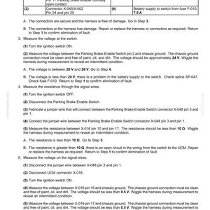 May include: Diagram of electrical system fault codes, including a schematic legend with connector and switch details. Instructions for voltage and resistance measurements are provided to diagnose and resolve issues.