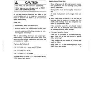 May include: A page from a service manual, titled "SERVICE MANUAL EC 350." The document details corrosion protection for pins and bearings, with instructions for applying Voler A.C. anti-corrosive agent. Includes part numbers and application steps.