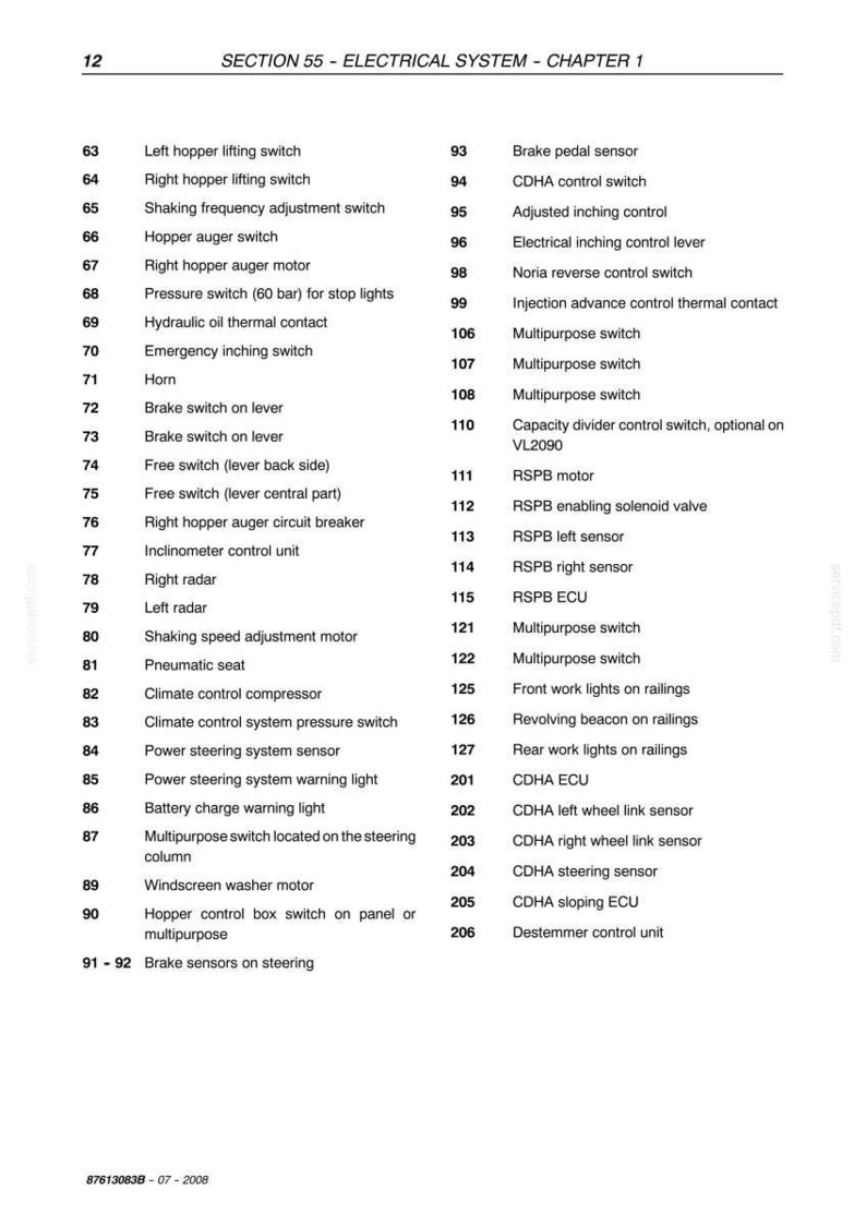 New Holland Vl5090, Vl6040, Vl6050, Vl6060, Vl6070, Vl6080, Vl6090, Vm3090, VM4090, VN2090 Grape Harvester Service Manual | PDF Download image 7