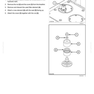 May include: Diagram of a hydraulic tank breather with numbered components for maintenance instructions. The image includes a detailed exploded view of the breather assembly, with labels for each part.